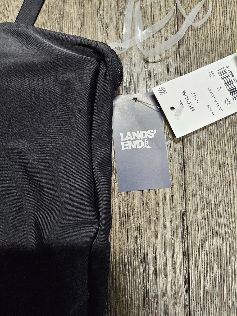 NWT Size Med 10/12  Lands' End Black One-Shoulder One-Piece Swimsuit